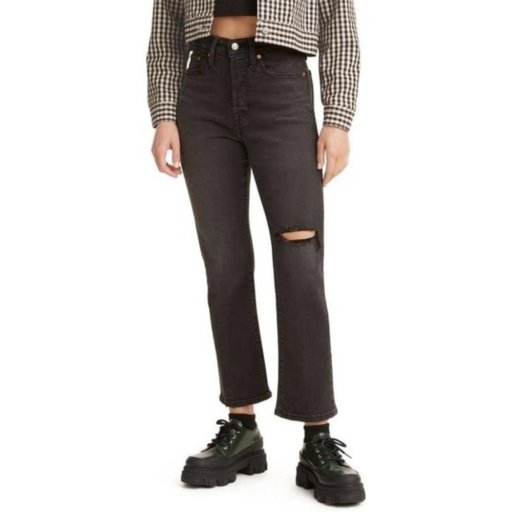 Levi's Women High-Rise Wedgie Straight Cropped Jeans Distressed Black‎ 29X28